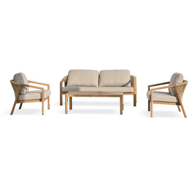 Salon bas de jardin - Gris - Aluminium imitation bois - 5 places - Goya