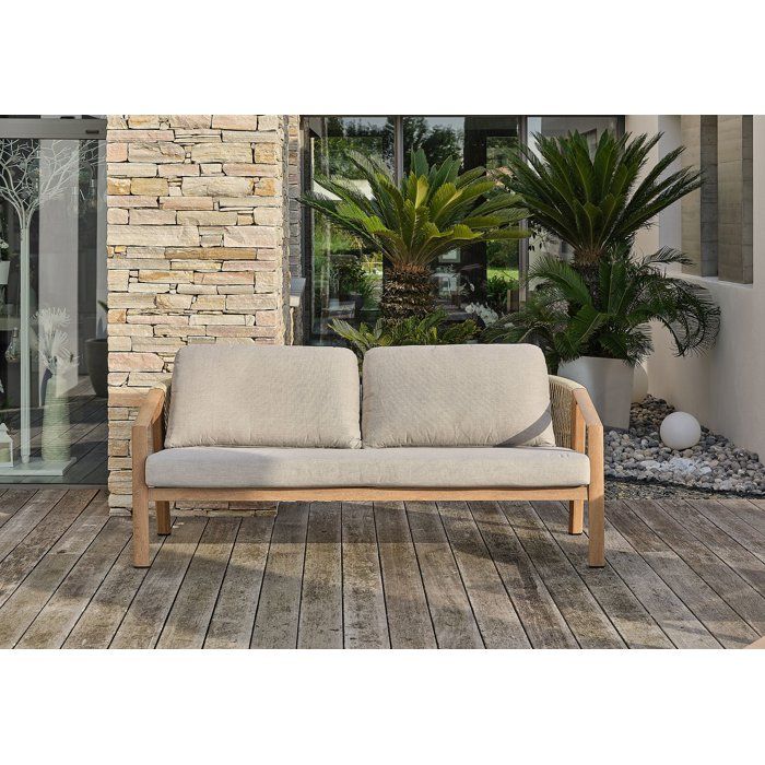 Salon bas de jardin - Gris - Aluminium imitation bois - 5 places - Goya