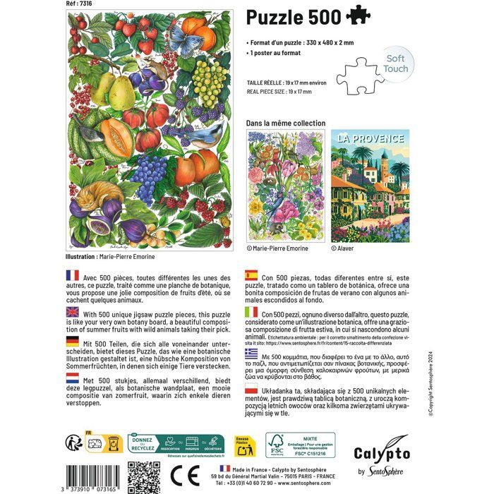 Puzzle - SENTOSPHERE - Calypto - 500 pieces - Les fruits d'été - Toucher soyeux - Des 8 ans