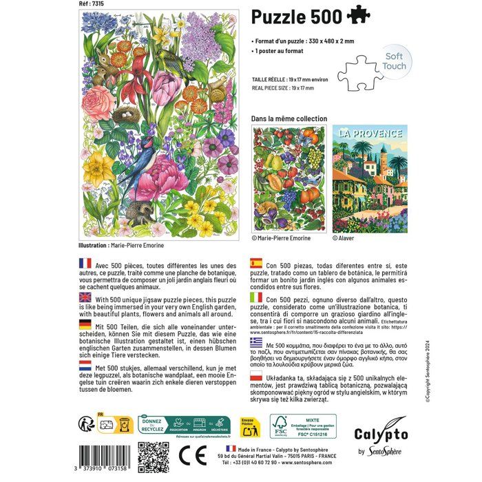 Puzzle - SENTOSPHERE - Calypto - 500 pieces - Les fleurs du Printemps - Toucher soyeux - Des 8 ans