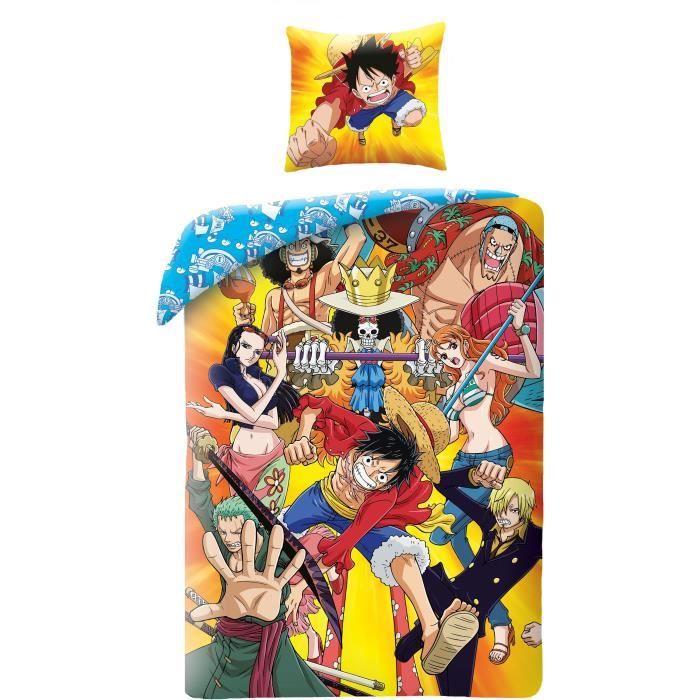 Parure de lit - ONE PIECE - Luffy et son équipage IV - Microfibre - 1 housse de couette 140 x 200 cm + 1 taie 63 x 63 cm