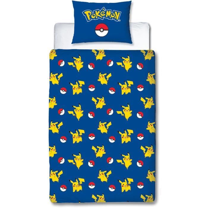 Parure de lit - POKEMON - Pikachu et Poké-ball - Microfibre - 1 housse de couette 140 x 200 cm + 1 taie 63 x 63 cm