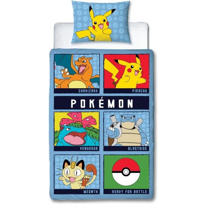Parure de lit réversible - POKEMON - Battle - Microfibre - 1 housse de couette 140 x 200 cm + 1 taie 63 x 63 cm