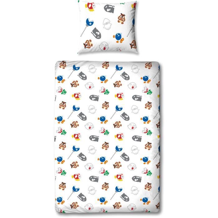 Parure de lit - MARIO BROS - Super Mario et ses amis - Microfibre - 1 housse de couette 140 x 200 cm + 1 taie 63 x 63 cm