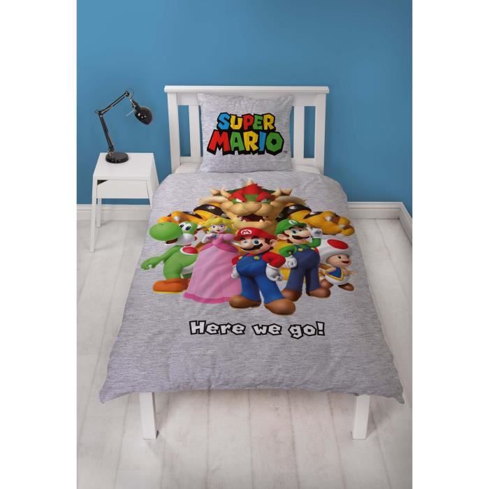 Parure de lit - MARIO BROS - Super Mario et ses amis - Microfibre - 1 housse de couette 140 x 200 cm + 1 taie 63 x 63 cm