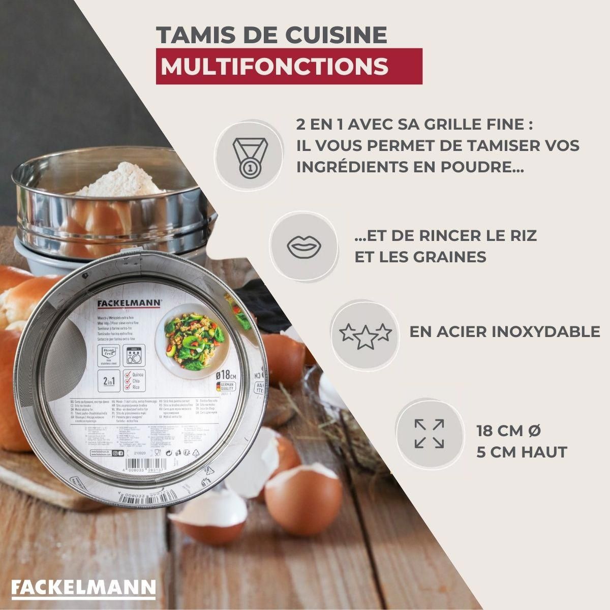Ensemble de 2 Tamis de cuisine inox extra fin - FACKELMANN - Basic - 18 cm