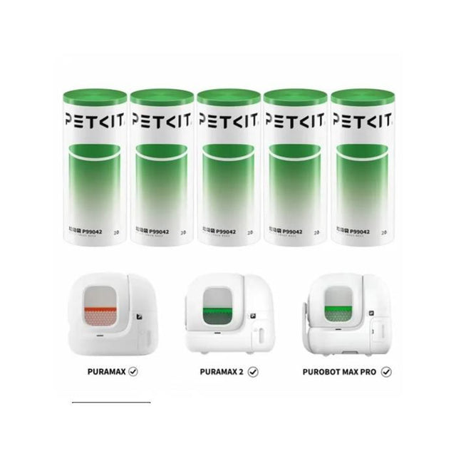 Lot de 5 rouleaux de 20 sacs poubelle - PETKIT - 8 L - Pour litiere automatique PETKIT PURAMAX 2 - Vert
