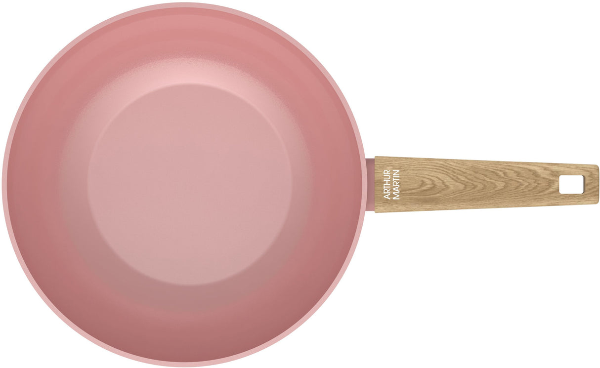 Wok - Tous feux dont induction - ARTHUR MARTIN - AM4944 - Revetement céramique - Ř 28 cm - Rose