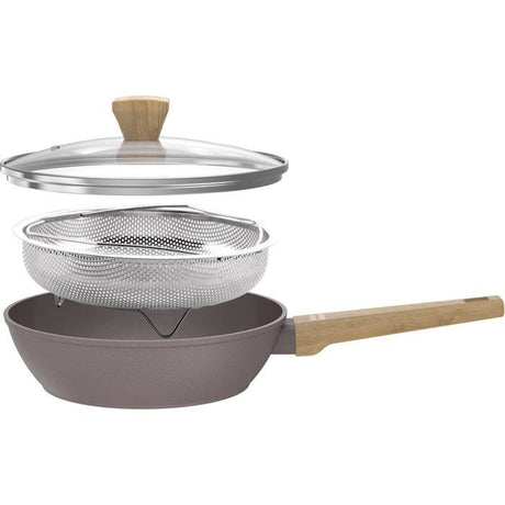 Sauteuse - Tous feux dont induction - ARTHUR MARTIN - AM9910 - Revetement céramique - Ř 28 cm - Couvercle et panier inox - Taupe