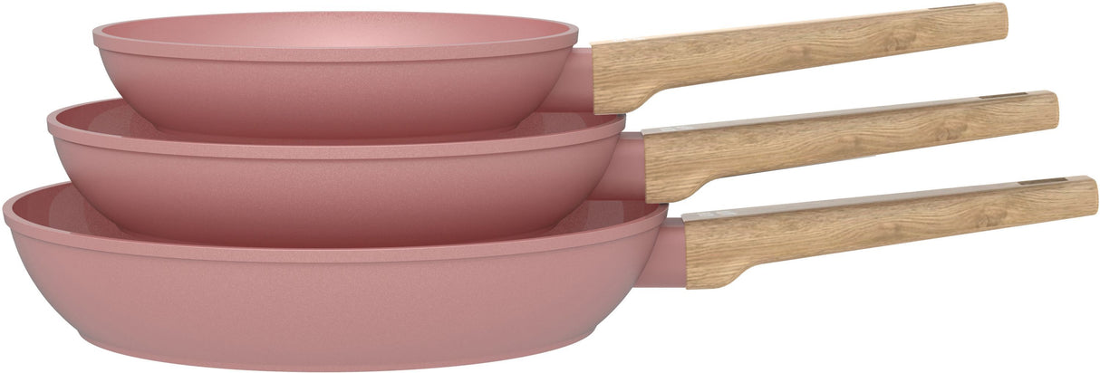 Set de 3 poeles - Tous feux dont induction - ARTHUR MARTIN - AM5388 - Revetement céramique - Ø 20-24-28 cm - Rose