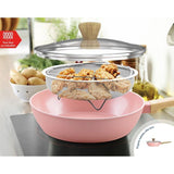 Sauteuse - Tous feux dont induction - ARTHUR MARTIN - AM0333 - Revetement céramique - Ø 24 cm - Avec couvercle et panier inox - Rose