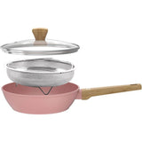 Sauteuse - Tous feux dont induction - ARTHUR MARTIN - AM0333 - Revetement céramique - Ø 24 cm - Avec couvercle et panier inox - Rose