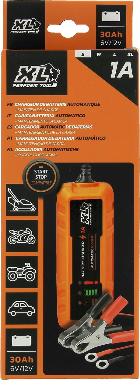 Chargeur batterie auto - XLPT - 1A - 20W - 12V - 3 m - Inclus câble détachable avec cosses a oeillet et crocodile