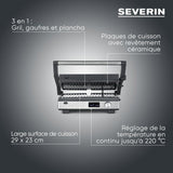 Gril multifonction 3-en-1 - SEVERIN - KG 2380 - 2000 W - 3 jeux de plaques - Ecran LED - Noir / Inox