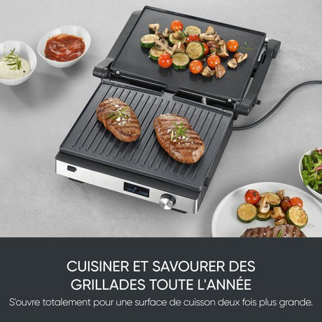 Gril multifonction 3-en-1 - SEVERIN - KG 2380 - 2000 W - 3 jeux de plaques - Ecran LED - Noir / Inox