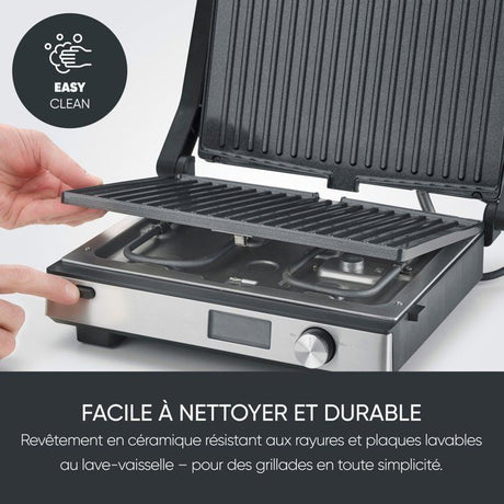 Gril multifonction 3-en-1 - SEVERIN - KG 2380 - 2000 W - 3 jeux de plaques - Ecran LED - Noir / Inox