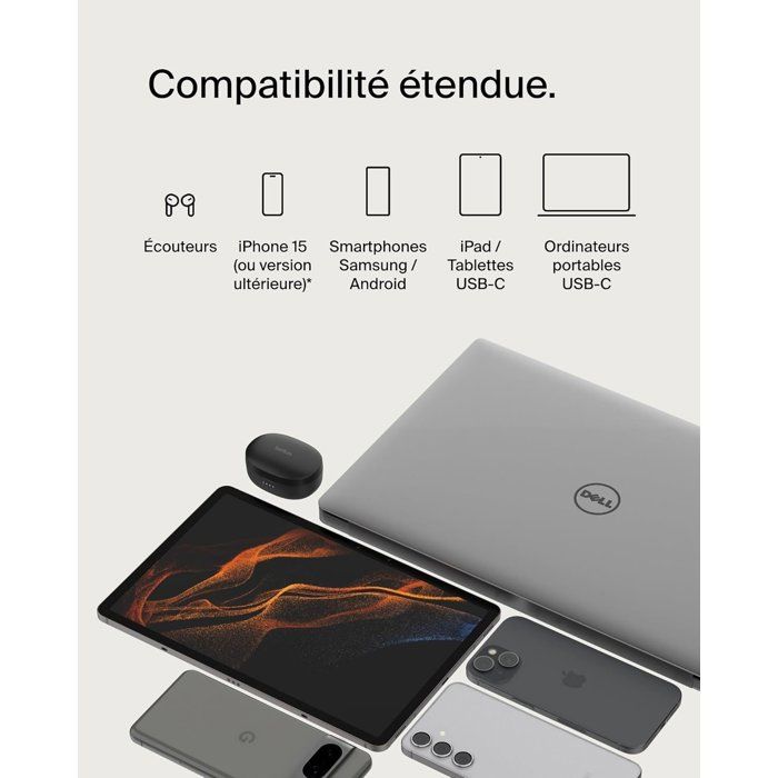 Câble tressé - BELKIN - USB-C vers USB-C - 2 m - Blanc