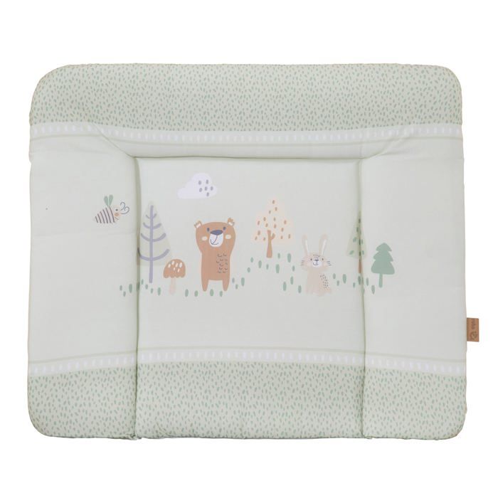 Matelas a langer - ROBA - WOODLAND BUDDIES - 85 x 75 cm - Bords réhaussés - Vert pastel motif animaux