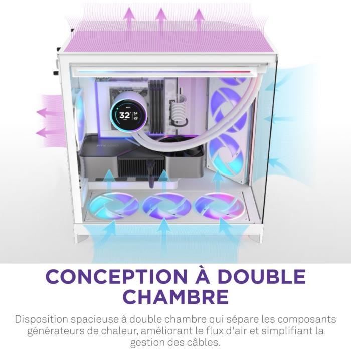 Boitier moyen-tour - NZXT - CM-H92FW-P1 - H9 Flow RGB+ - Ventilateurs RGB inclus - Blanc - Contrôleur NZXT CAM