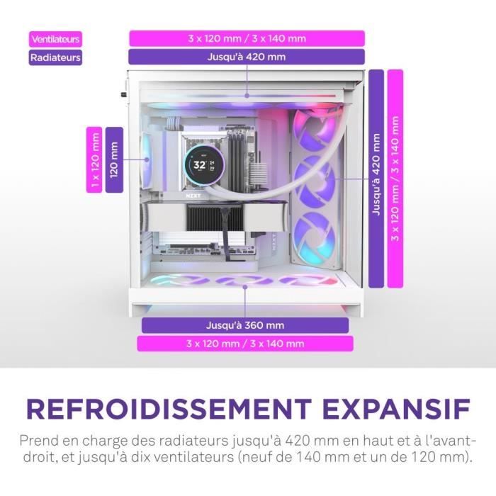 Boitier moyen-tour - NZXT - CM-H92FW-P1 - H9 Flow RGB+ - Ventilateurs RGB inclus - Blanc - Contrôleur NZXT CAM