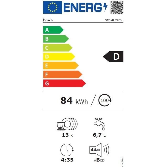 Lave-vaisselle pose-libre BOSCH SMS4ECI26E SER4 - 13 couverts - Induction - L60cm - 44 dB - tiroir a couverts - Acier brossé