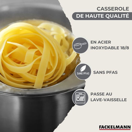 Set 3 casseroles 12 16 et 20 cm en inox Fackelmann Geneva