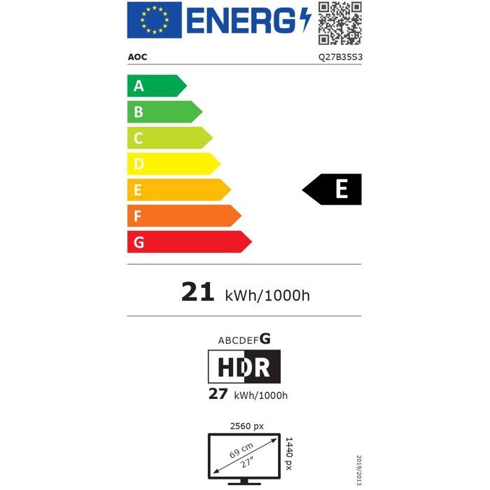 Ecran PC - AOC - 27'' - QHD - 120Hz - Dalle IPS - 1ms - Q27B35S3