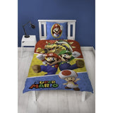 Parure de lit réversible - MARIO BROS - Mario et ses amis IV - Microfibre - 1 housse de couette 140 x 200 cm + 1 taie 63 x 63 cm