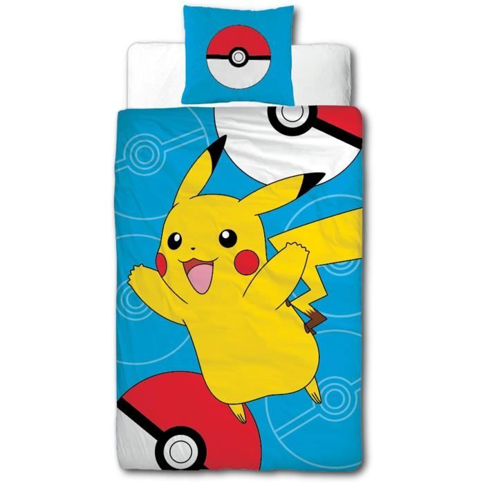 Parure de lit - POKEMON - Pikachu III - Microfibre - 1 housse de couette 140 x 200 cm + 1 taie 63 x 63 cm
