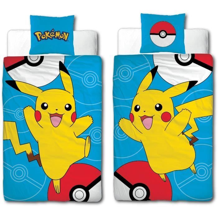 Parure de lit - POKEMON - Pikachu III - Microfibre - 1 housse de couette 140 x 200 cm + 1 taie 63 x 63 cm