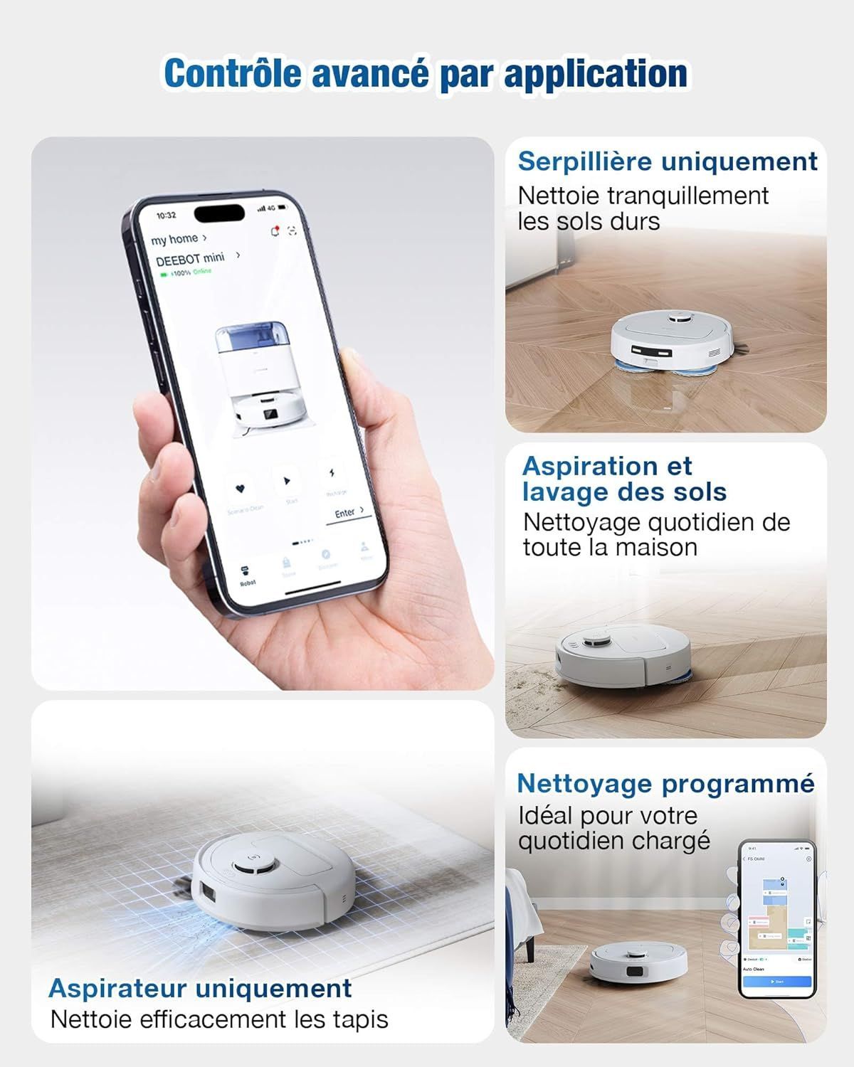 Aspirateur Robot Laveur - ECOVACS DEEBOT MINI - 9 000 Pa - ZeroTangle 2.0 - TrueMapping 2.0 - Séchage a 45 ? - Vidage Auto