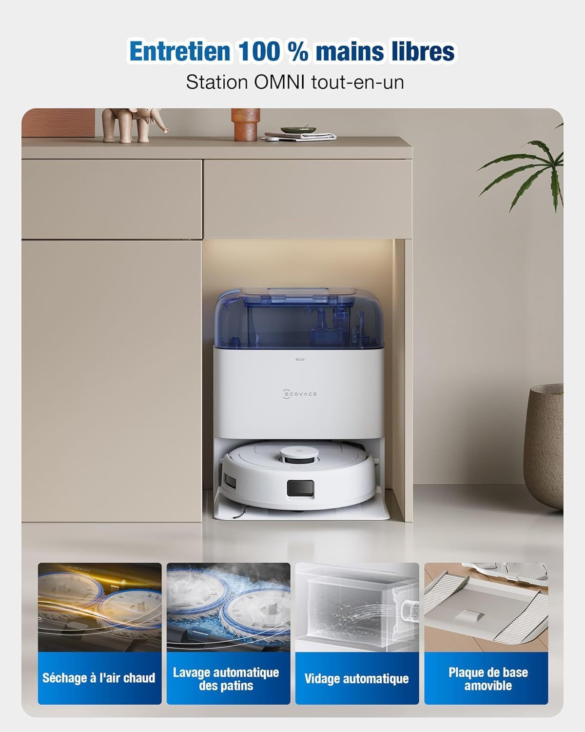 Aspirateur Robot Laveur - ECOVACS DEEBOT MINI - 9 000 Pa - ZeroTangle 2.0 - TrueMapping 2.0 - Séchage a 45 ? - Vidage Auto