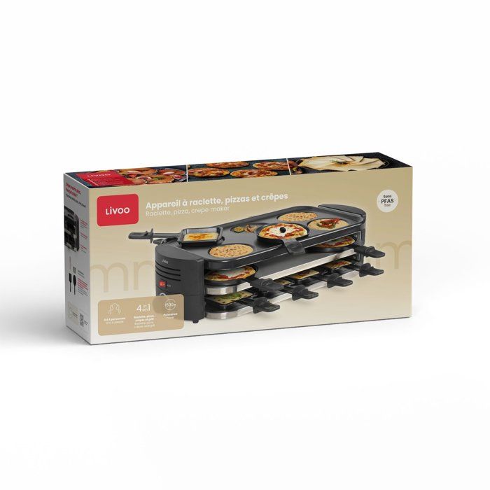 Appareil a raclette, pizzas et crepes 8 personnes - Livoo - DOC337 -