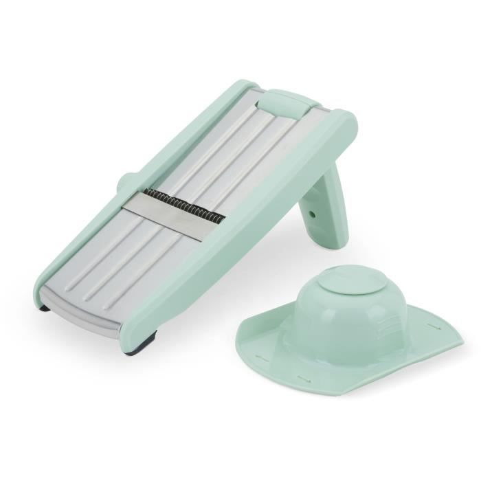 Mandoline 3 en 1 - LIVOO - MEN429 - Acier inoxydable - 3 a 9 mm - Poignée amovible - Poussoir avec piques - Pieds antidérapants