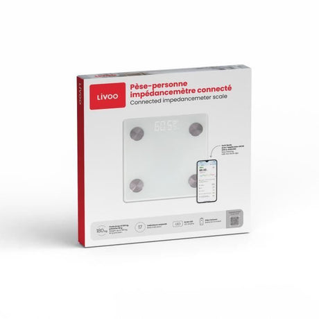 Pese-personne impédancemetre connecté - LIVOO - DOM528W - 17 indicateurs - Max 180 kg - 8 profils - LED - Blanc