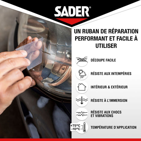 Adhésif extra fort - SADER - Repare tout extreme - Transparent - Intérieur & Exterieur - Toutes Surfaces - 20 m x 50 mm