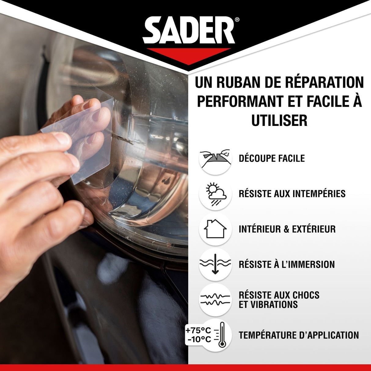 Adhésif extra fort - SADER - Repare tout extreme - Transparent - Intérieur & Exterieur - Toutes Surfaces - 20 m x 50 mm