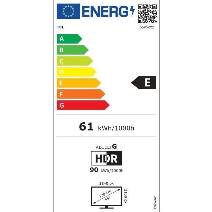 TCL 55P6K - TV LED 55 (139 cm) - 4K UHD 3840x2160 - HDR10+ - Google TV  - 3xHDMI 2.1 - WiFi
