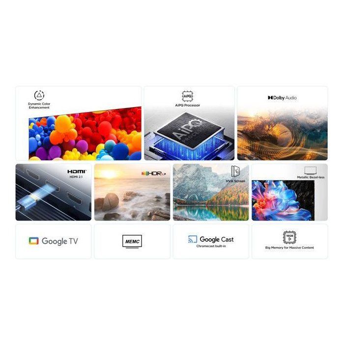 TCL 55P6K - TV LED 55 (139 cm) - 4K UHD 3840x2160 - HDR10+ - Google TV  - 3xHDMI 2.1 - WiFi