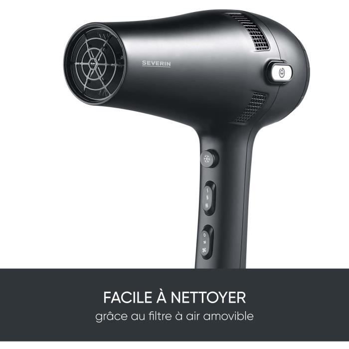 Seche-cheveux avec câble rétractable - SEVERIN - HT 0165 - Diffuseur & Concentrateur - 2100 W - 3 niveaux de température - Noir