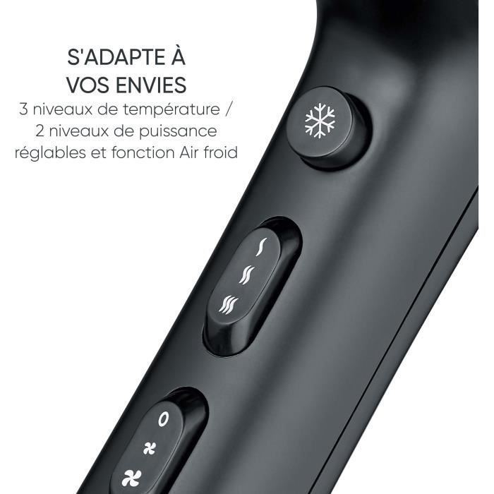 Seche-cheveux avec câble rétractable - SEVERIN - HT 0165 - Diffuseur & Concentrateur - 2100 W - 3 niveaux de température - Noir
