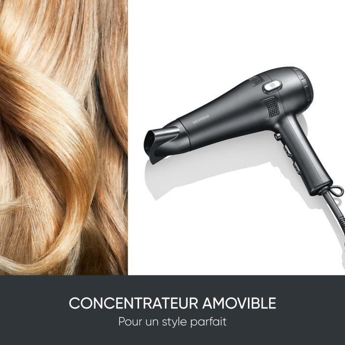 Seche-cheveux avec câble rétractable - SEVERIN - HT 0165 - Diffuseur & Concentrateur - 2100 W - 3 niveaux de température - Noir