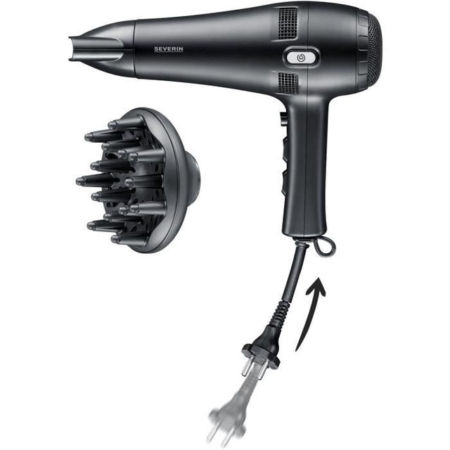 Seche-cheveux avec câble rétractable - SEVERIN - HT 0165 - Diffuseur & Concentrateur - 2100 W - 3 niveaux de température - Noir