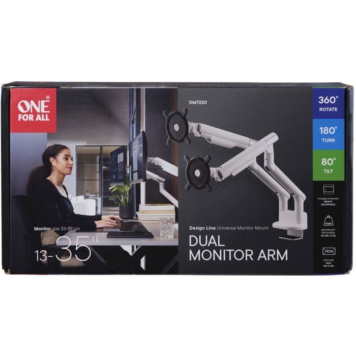 Support moniteur - ONE FOR ALL - Dynamic - Vesa 100 - Double Bras - 13 a 35'' - Blanc