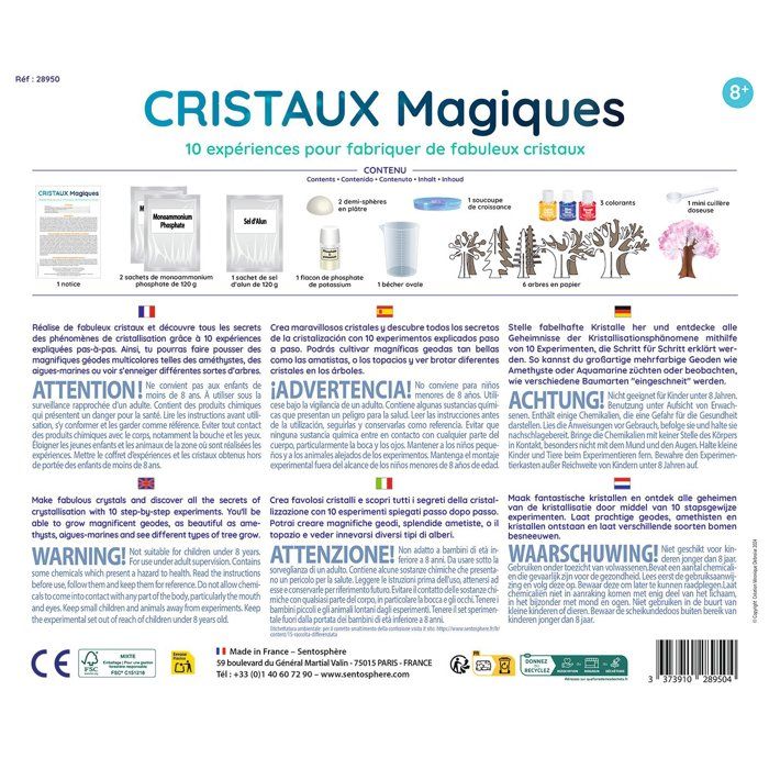 Cristaux Magiques - SENTOSPHERE - Collection de minéraux - 10 expériences - Cristallisation - Des 8 ans