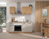 ALPAGA - Cuisine complete - Chene silva / Grege - 180 x 60/31 x 211 cm - Avec meuble four et plan de travail - GAMI