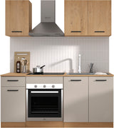 ALPAGA - Cuisine complete - Chene silva / Grege - 180 x 60/31 x 211 cm - Avec meuble four et plan de travail - GAMI