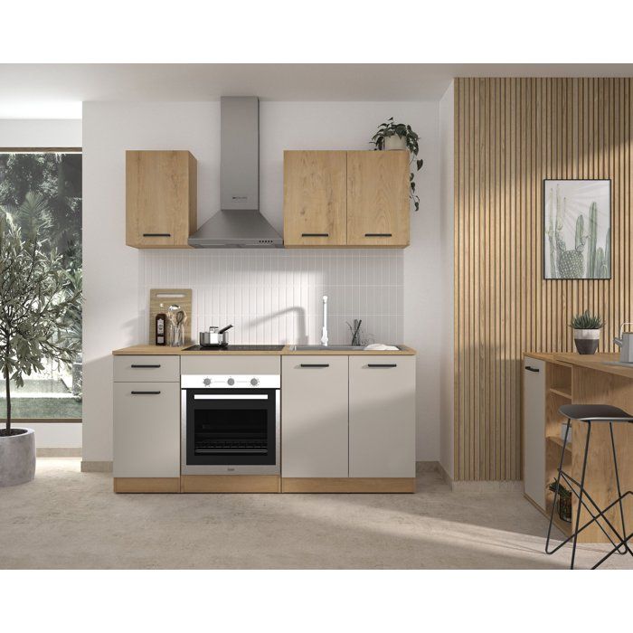 ALPAGA - Cuisine complete - Chene silva / Grege - 180 x 60/31 x 211 cm - Avec meuble four et plan de travail - GAMI