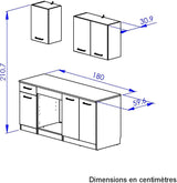 ALPAGA - Cuisine complete - Chene silva / Grege - 180 x 60/31 x 211 cm - Avec meuble four et plan de travail - GAMI