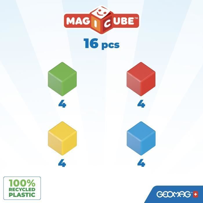 Blocs magnétiques - GEOMAG - Set créatif - 16 pieces - Éducatif - Plastique recyclé - Des 12 mois